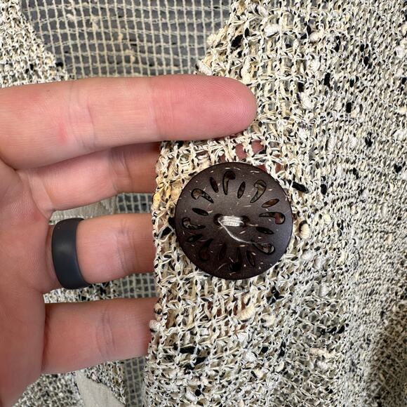 Draper's & Damon's Sweater Womens Size PL Cream Black Crochet Cardigan 2-Button - Picture 4 of 16